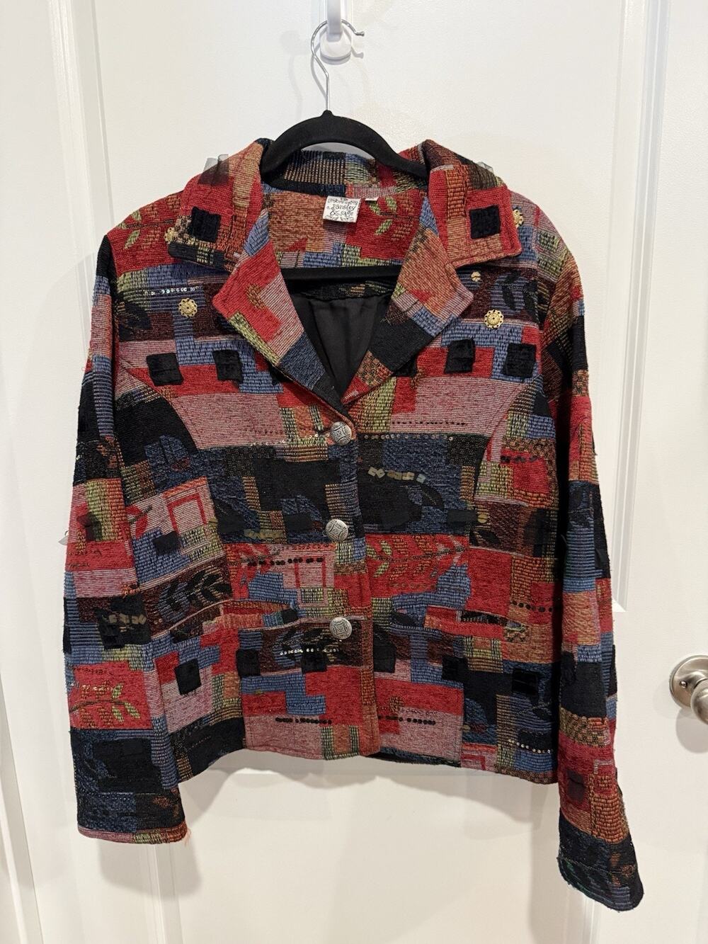Parsley & Sage Sz XL Funky Modernist Print Cotton Art-to-Wear Blazer Jacket